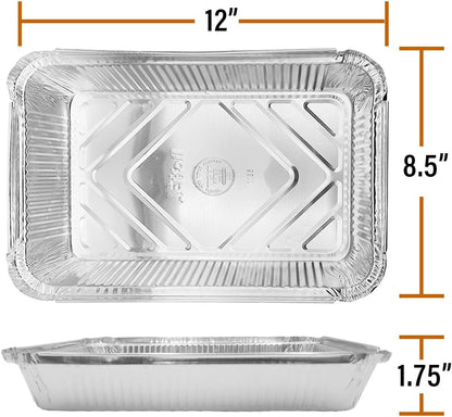PARTY BARGAINS 4 lb Aluminum Pans with Board Lids, 50 Pack – 12 x 8 in Disposable Foil Roasting & Steam Table Pans for Catering, Takeout, Meal Prep, Oven Safe up to 240°C