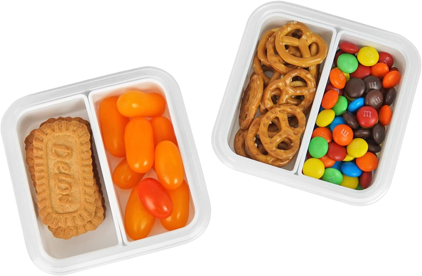 carrotez 2 Compartment Small Snack Containers, Mini Snack Containers for Mini Fridge, Small Divided Food Storage Containers, Airtight Lids, Reusable, 1.1 cup, 2 PACK