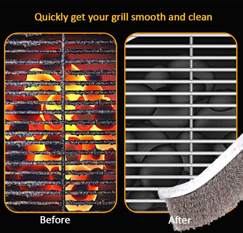 Grill Brush and Scraper with Handle, BBQ Grill Cleaning Brush for Grill Wizard Grate Cleaner, Safe Wire Stainless Steel BBQ Brush, Grill Cleaner