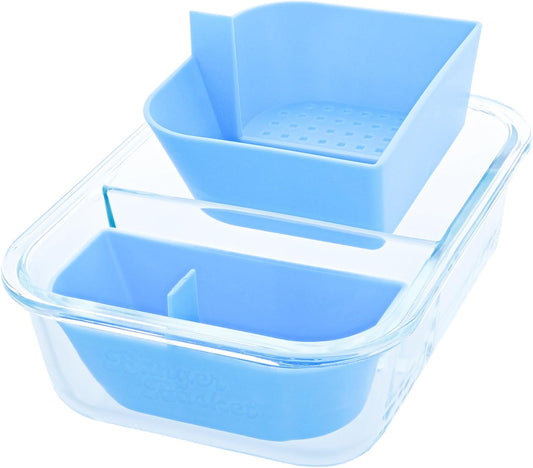 Two Compartment Borosilicate Glass Container Cleaning Tool with Sealable Lid (Full Melt Sand)