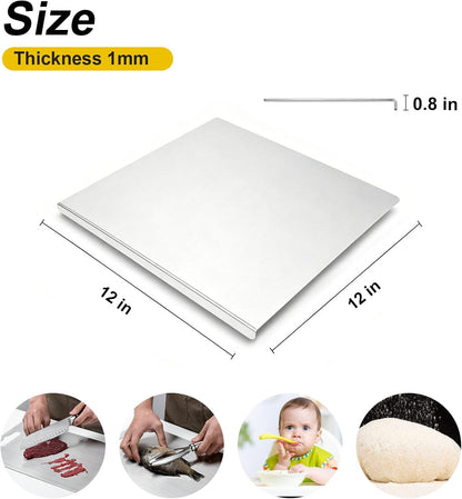 Kant Stainless Steel Cutting Board with Lip, Steel Cutting Boards for Kitchen Non-Toxic Dishwasher Safe Chopping & Kneading Board for Dough Meat/Vegetable/Fruit/Bread/Baking Gift-Ready(S+L)