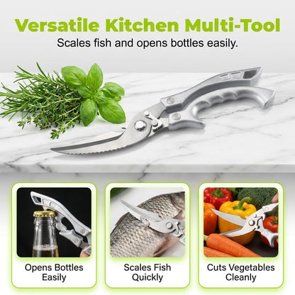 Multi-Purpose Kitchen Shears, 2026 Upgraded Heavy Duty Stainless Steel Kitchen Scissors, with Spring Loaded Handle, Stainless Steel Bone Cut Kitchen Scissors Poultry Shears (1)