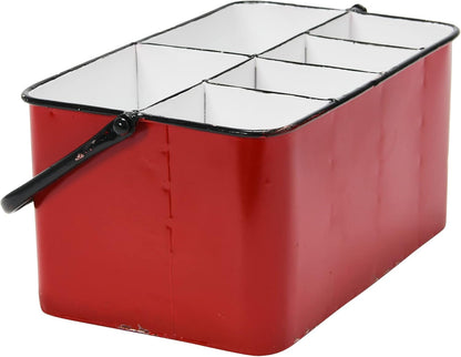 Creative Co-Op Farmhouse Metal Storage Caddy with 6 Compartments and Handle, Distressed Blue and White