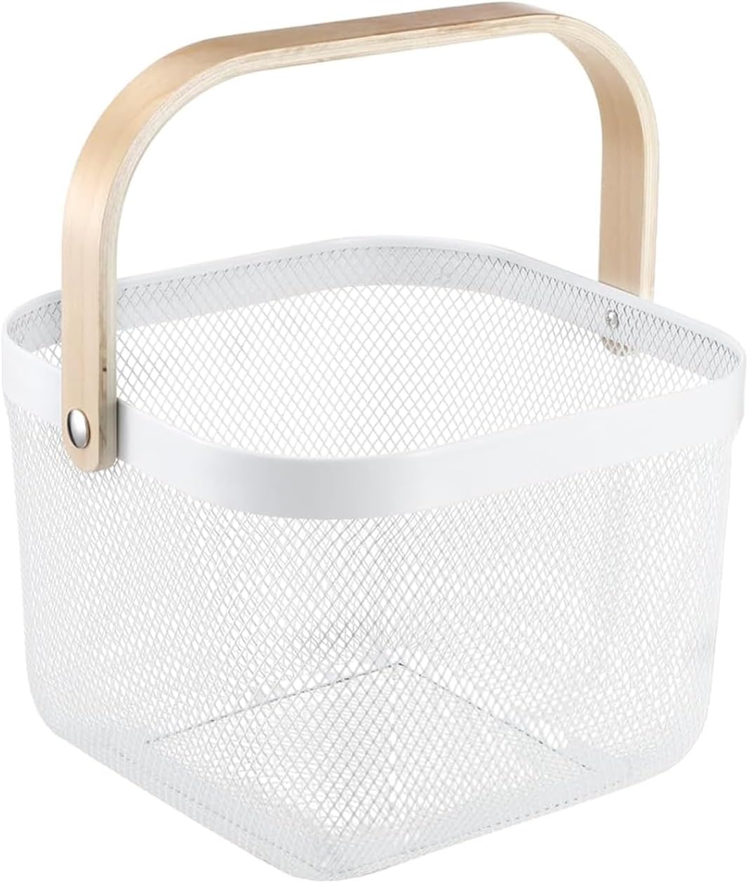 AJIODA Metal Mesh Wire Basket, Large Steel Basket with Wooden Handle Storage Organizer Basket Multi-functional Hanging Kitchen Baskets Fruit Baskets for Kitchen Bathroom Cabinet Pantry Snacks, Black