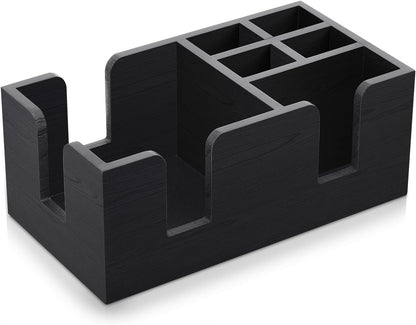Mifoci Wooden Bar Caddy with 6 Compartments, Acacia Wood Bar Caddy Napkin & Straw Holder Organizer Cocktail Napkin Holder Condiments for Home Office Kitchen Countertop (Brown, 10.6 L x 5.5 W)