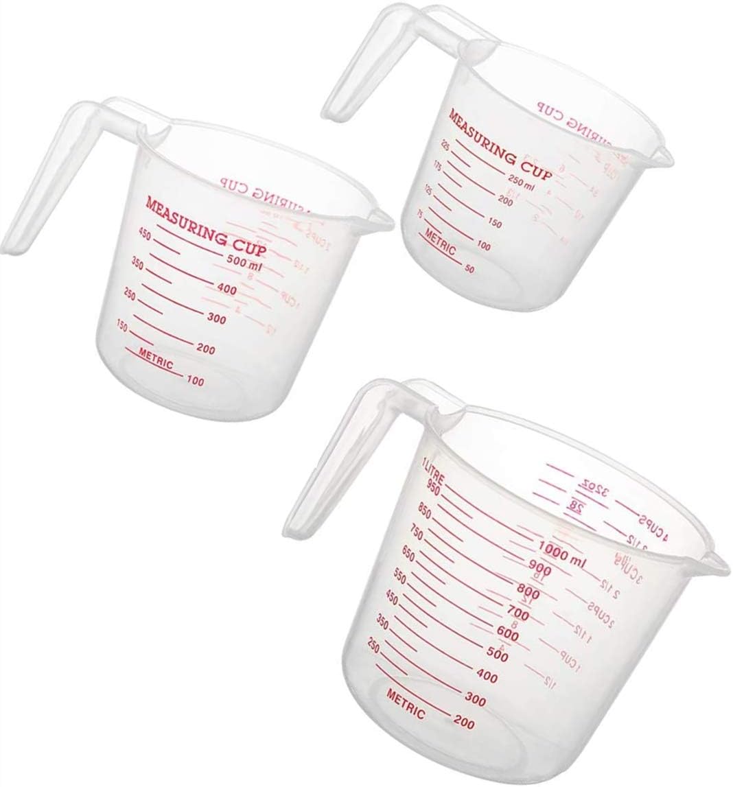 MIZORLIE Plastic Measuring Cup Sets, 250ml, 500ml &1000ml (3PCS）