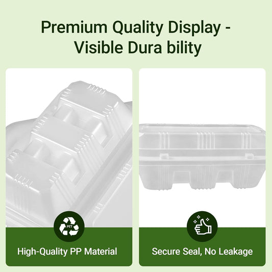 25PCS Disposable Taco Holder Box with Lids, 3-Divider Premium PP Taco Plates Microwave Safe, BPA Free To Go Taco Tray Clamshell for Taco Bar Party Serving