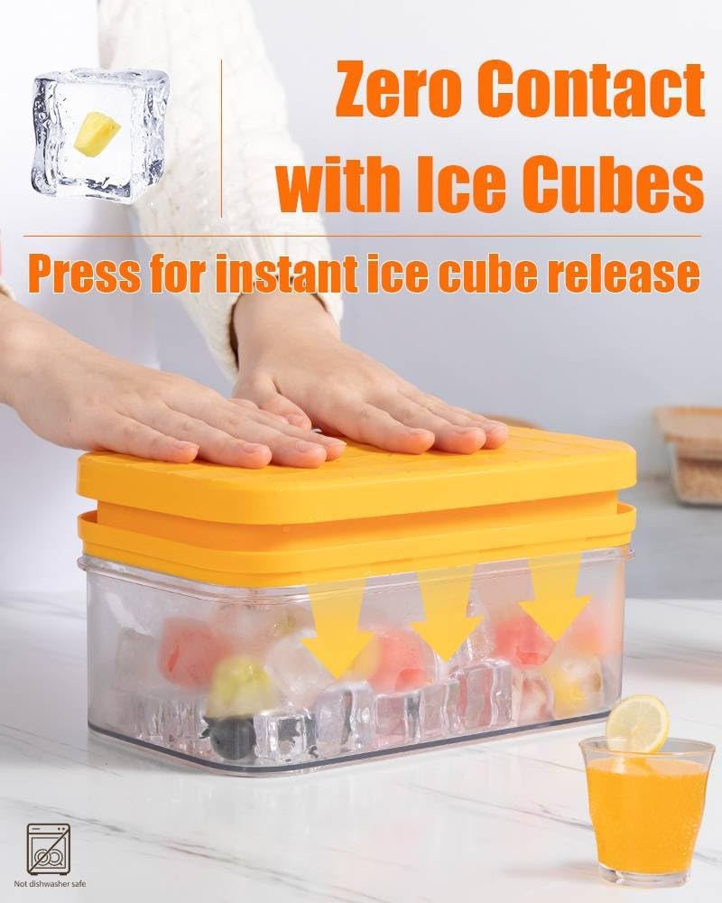 Brigii Ice Cube Tray with Lid & Storage Bin, 56 Cubes Ice Mold with Easy-Release Silicone Bottom, Stackable Ice Trays for Freezer, BPA Free,for Cocktails, Whiskey, Coffee & Drinks
