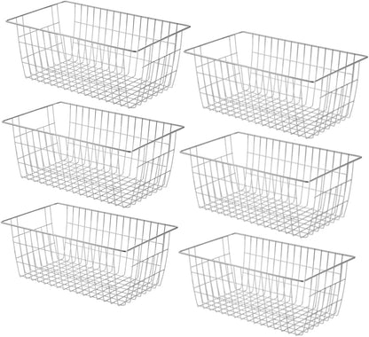 Slideep Wire Baskets Farmhouse Freezer Organizer Storage Bin Basket with Handles, Food Storage for Kitchen Cabinets, Pantry, Closet, Bedroom, Bathroom, Office 3 Pack