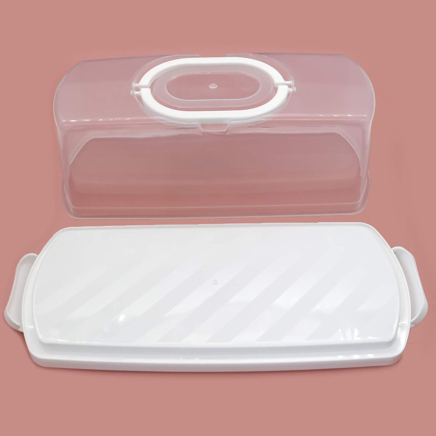 Plastic Rectangular Bread Box with Portable Handle, Loaf Cake Storage Container Box for Storing Banana Bread,Pumpkin Bread (Rectangular-White)
