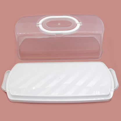 Plastic Rectangular Bread Box with Portable Handle, Loaf Cake Storage Container Box for Storing Banana Bread,Pumpkin Bread (Rectangular-White)