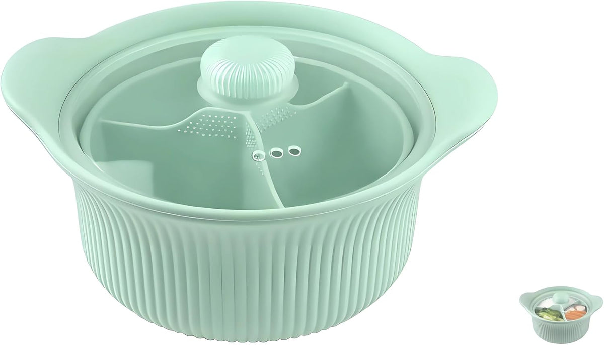3-in-1 Microwave Steamer, 42oz Silicone Basket with Lid for Veggies, Fish & Baby Food | BPA-Free,Dishwasher & Oven Safe (Green)