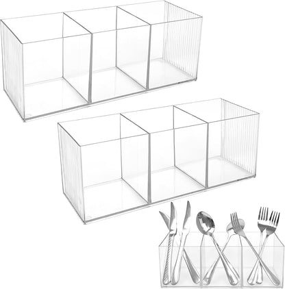 Rainmae 2Pack Acrylic Cutlery Storage Organizer, Plastic Cutlery Utensil Holder Storage Organizer Caddy for Kitchen Countertop Organization - Holds Fork, Knife, Spoon, Silverware Tableware Storage Box