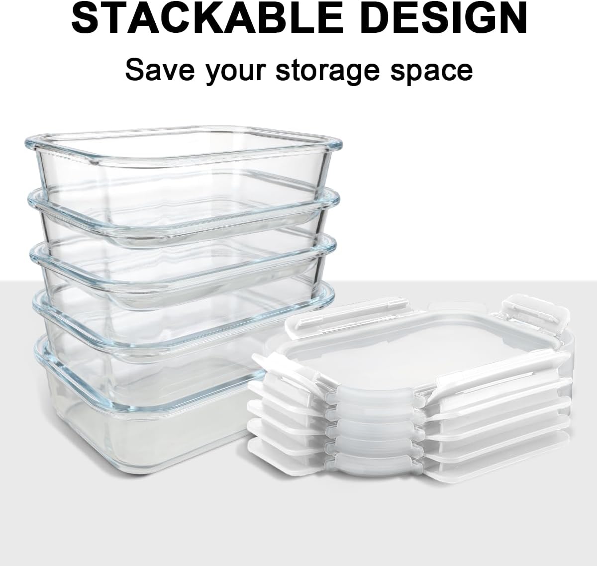KAMOTA Glass Food Storage Containers, 10 Pack Glass Meal Prep Containers, Airtight Containers with Snap-Lock Lids, 22 oz Grey Container Set with Lids, for Microwave/Oven/Freezer/Dishwasher