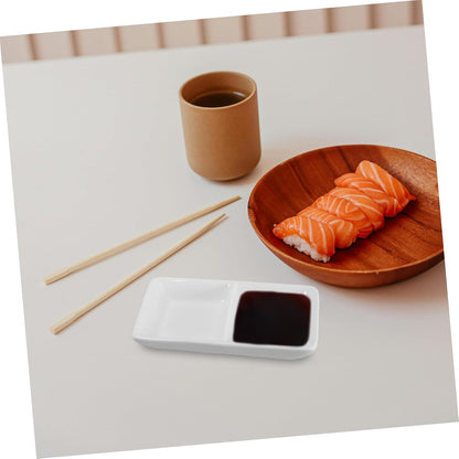Luxshiny 5.5 Inch Ceramic Sauce Dish Plate 2-compartment Snack Serving Tray for Appetizers Divided Sauce Dishes Lid