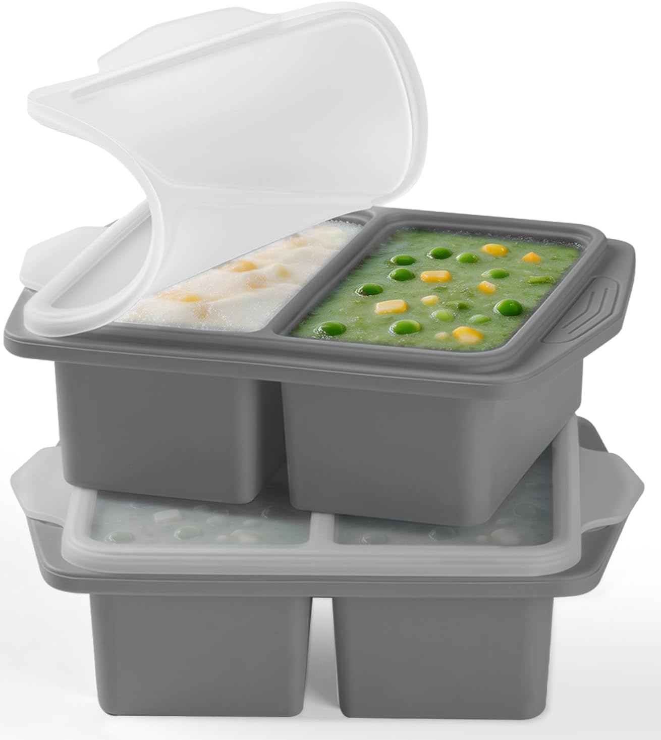 Silicone Freezer Trays with Lids, 2-Pack 1 Cup Soup Freezer Containers, Reusable Silicone Soup Molds for Meal Prep, Ice Cube Trays for Freezing Soup, Broth, Sauces & Leftovers