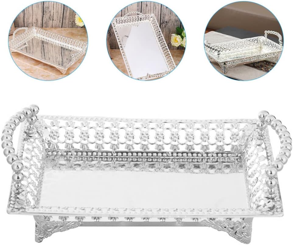 LIFKOME Cake Display Plate Silver Footed Fruit Basket Tray Metal Dessert Display Platter Decorative Snacks Plate Cake Serving Dish Appetizers Platter Tray for Home Party Kitchen