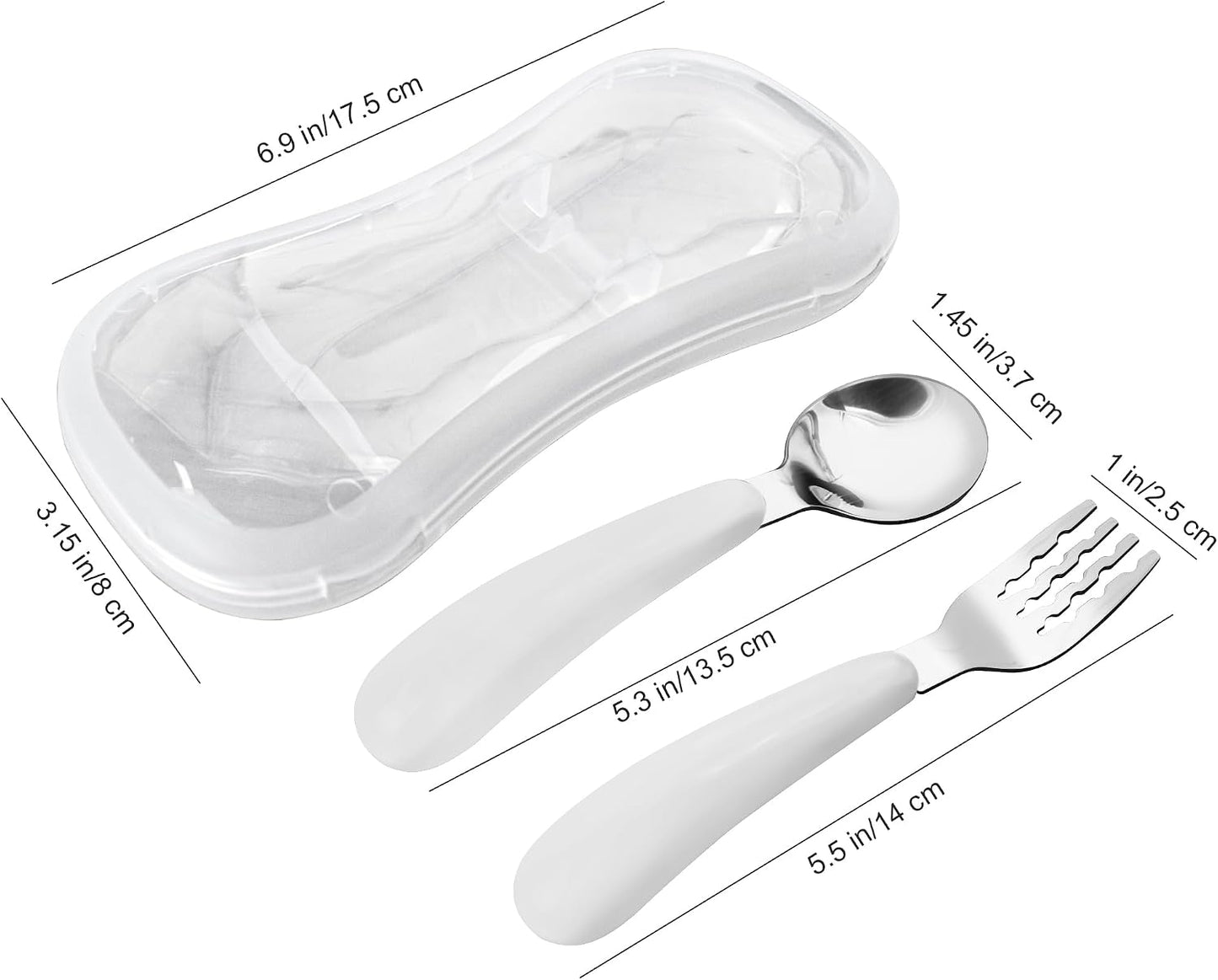 VANRA 2 Pieces Toddler Fork and Spoon Set with Travel Case 18/8 Stainless Steel Toddler Utensils Kids Silverware Children Flatware Child Cutlery Set for School Lunch Box (Blue)