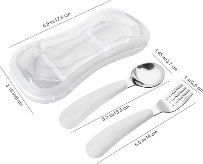 VANRA 2 Pieces Toddler Fork and Spoon Set with Travel Case 18/8 Stainless Steel Toddler Utensils Kids Silverware Children Flatware Child Cutlery Set for School Lunch Box (Blue)