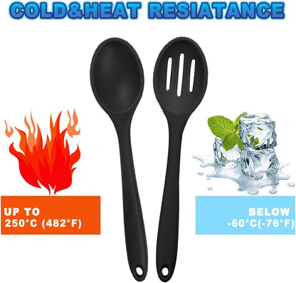 8 Pcs 8inch Heat Resistant Cooking Spoons for Nonstick Cookware Set -Ideal for Cooking, Baking, Mixing, Stirring Includes Slotted & Solid Spoons, Design for Nonstick Cookware (Black+Red+Green+Purple)