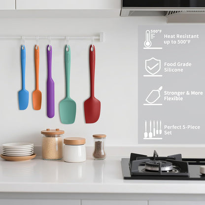 Coukre Silicone Spatula Set of 5,High Temperature Resistant, Food Grade Silicone, Dishwasher Safe, for Baking, Cooking (Pure Colorful A)