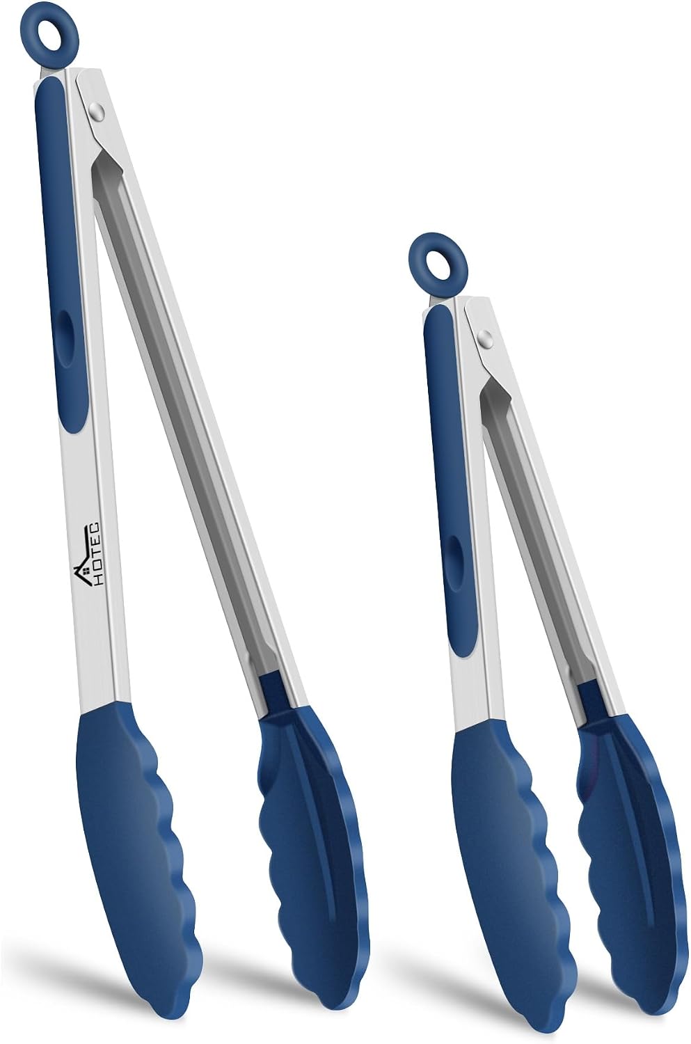 HOTEC Premium Stainless Steel Locking Kitchen Tongs with Silicon Tips, Set of 2-9" and 12"