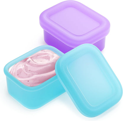 MICEBAY 2-Pack Leak-Proof Salad Dressing Container To Go, Food Grade Silicone Sauce Containers for Bentgo Lunch Box, Reusable Condiment Cups with Lids for Small Snacks - 2.6 oz (Sky Blue & Black)