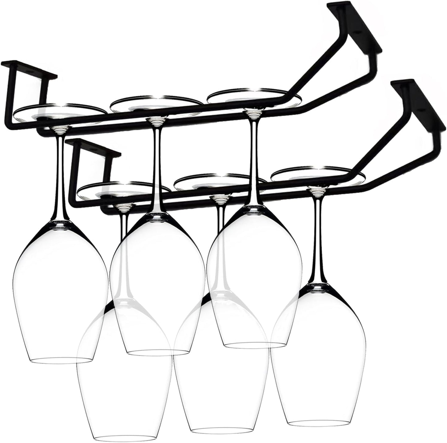 14-Inch Gold Wine Glass Rack, Under Cabinet Wine Glass Holder Stainless Steel Stemware Rack - Hanging Stemware Holder for Cabinet Kitchen Bar, Set of 2