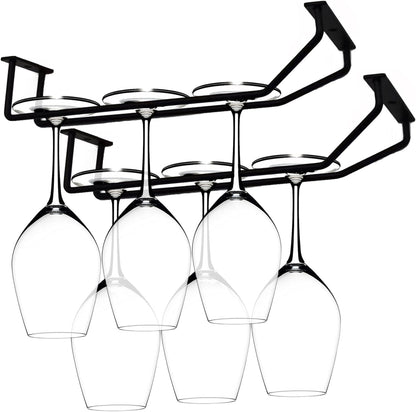 14-Inch Gold Wine Glass Rack, Under Cabinet Wine Glass Holder Stainless Steel Stemware Rack - Hanging Stemware Holder for Cabinet Kitchen Bar, Set of 2