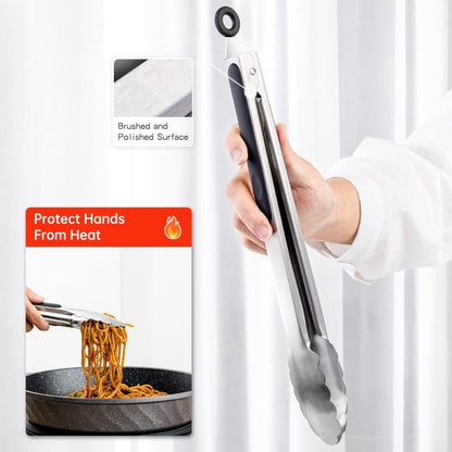 Stainless Steel Tongs Set, Food Grade Stainless Steel Kitchen Tongs, Heat Resistant 600 Degrees, for Cooking, BBQ Barbecue, Grilling, Buffet, Serving (7"+9"+12")