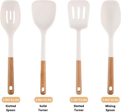 Kitchen Cooking Utensils Set, 6Pcs Silicone Kitchen Utensils Set Spatula Spoon Soup Ladle Turner, Heat Resistant Wooden Handle Silicone Cooking Gadgets for Nonstick Cookware & Baking BPA FREE
