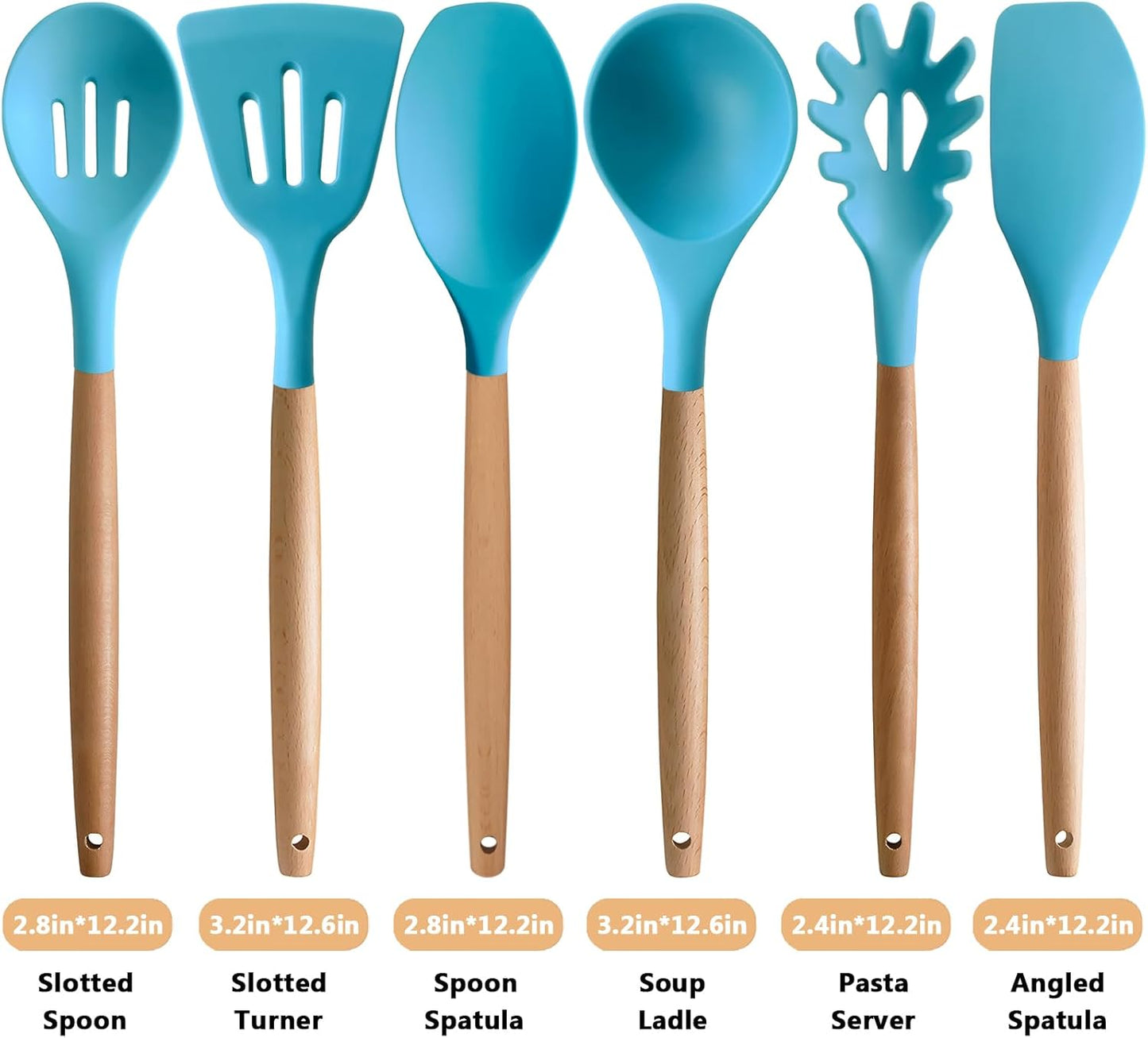 Kitchen Cooking Utensils Set, 6Pcs Silicone Kitchen Utensils Set Spatula Spoon Soup Ladle Turner, Heat Resistant Wooden Handle Silicone Cooking Gadgets for Nonstick Cookware & Baking BPA FREE