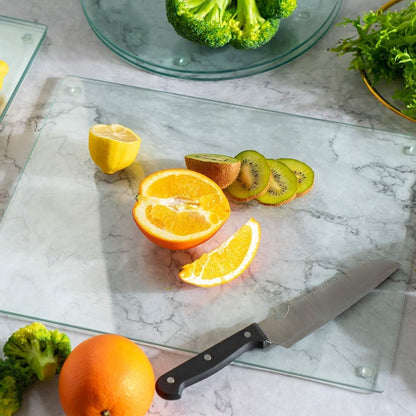 Murrey Home Glass Cutting Board Set for Kitchen Counter, Tempered Glass Chopping Boards Dishwasher Safe, Small Clear Countertop Tray, 16"x12"x2PC