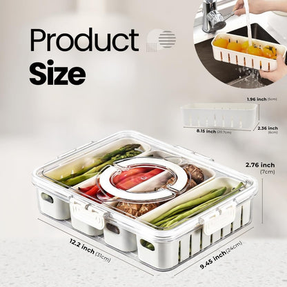 Sallim Divided Serving Tray with Lid and Handle - 4 Compartments Lightweight Snackle Box for Snack, Veggies, Fruits and Nuts