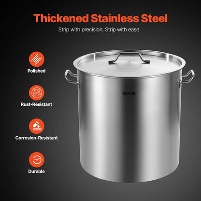 VEVOR Stainless Steel Stockpot, 42 Quart Large Cooking Pots, Cookware Sauce Pot with Strainer, Lid, and Handle, Heavy Duty Commercial Grade Stock Pot, Sanding Treatment, for Large Groups Events Silver