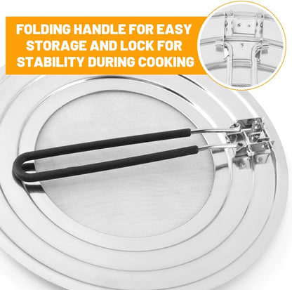 Stainless Steel Splatter Screen for Frying Pan, Collapsible Grease Splatter Guard with Folding Insulated Handle for Fry Pans, Cover Oil Splash from Bacon, Oil or Deep Fryer(SIZE:11.81inch)