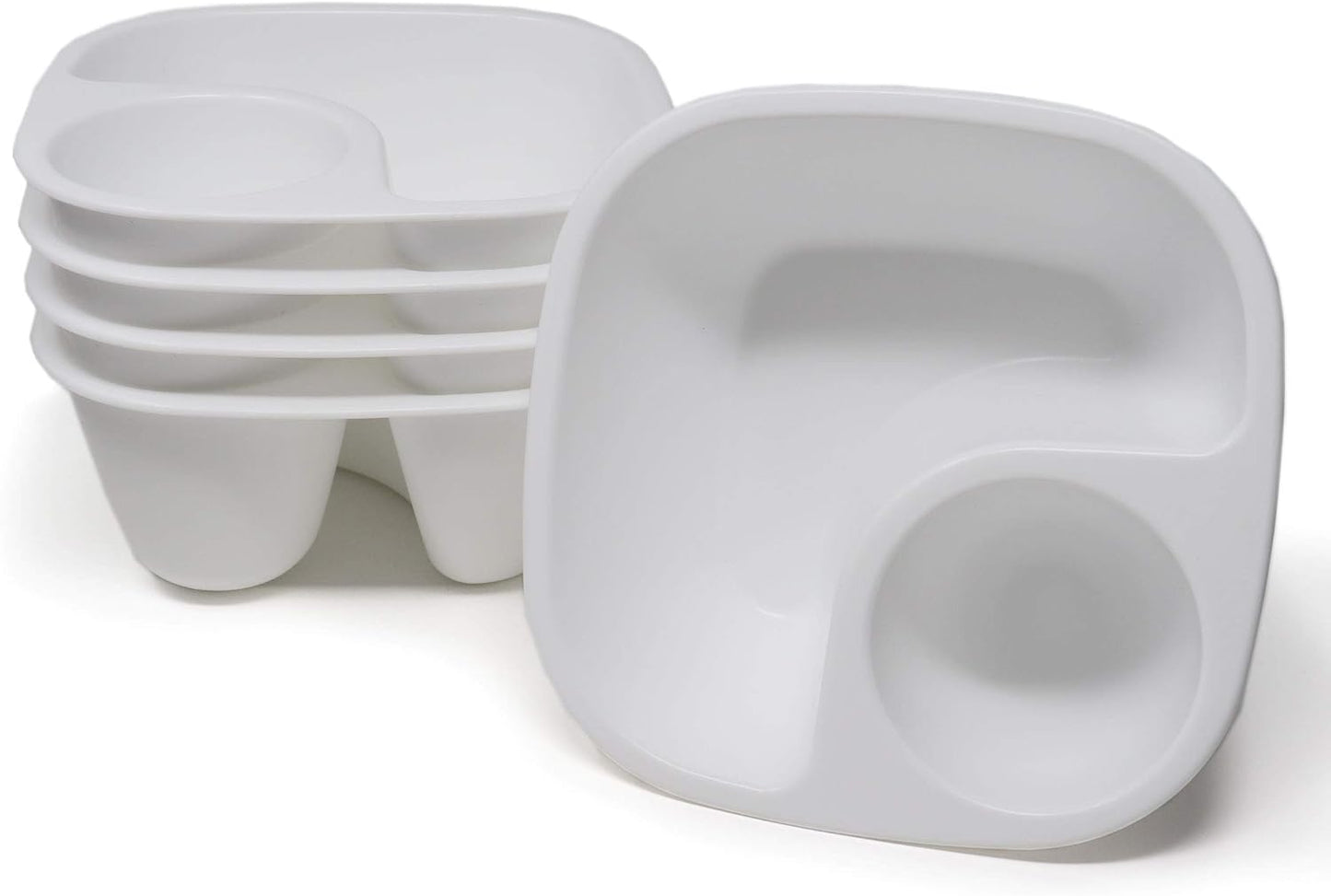 Rolling Sands Reusable Snack and Dip Bowls, 5 Pack, USA Made, Dishwasher and Microwave Safe Personal Size Plastic Divider Bowls, BPA-Free, Two Compartments to Hold Dips, Snacks and Treats