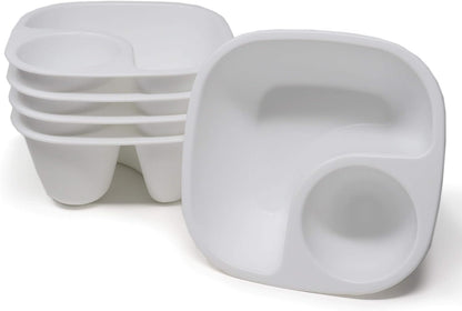 Rolling Sands Reusable Snack and Dip Bowls, 5 Pack, USA Made, Dishwasher and Microwave Safe Personal Size Plastic Divider Bowls, BPA-Free, Two Compartments to Hold Dips, Snacks and Treats