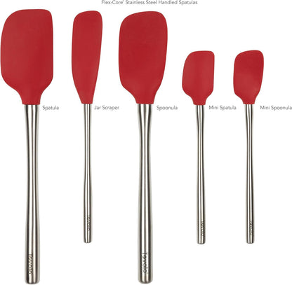 Tovolo Flex Core 5 Piece Silicone Spatula Set Heat Resistant All Silicone Utensils Include Non Stick Spatula Spoonula Jar Scraper, Dishwasher Safe BPA Free Spatulas for Baking Mixing, White