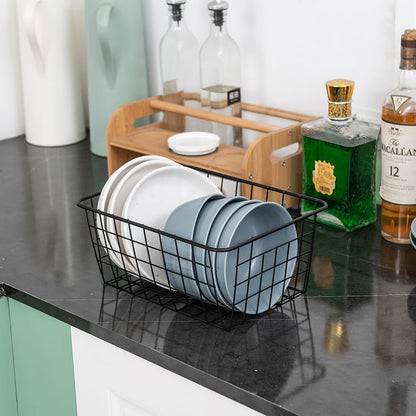 JUNCHU CHERRY Wire Kitchen Storage Basket 4 Packs,Perfect Pantry Organization Accessories Baskets,Laundry Basket,Countertop Organization,Suitable for Kitchen,Bathroom,Bedroom,Tabletop,Stackable,Chrome