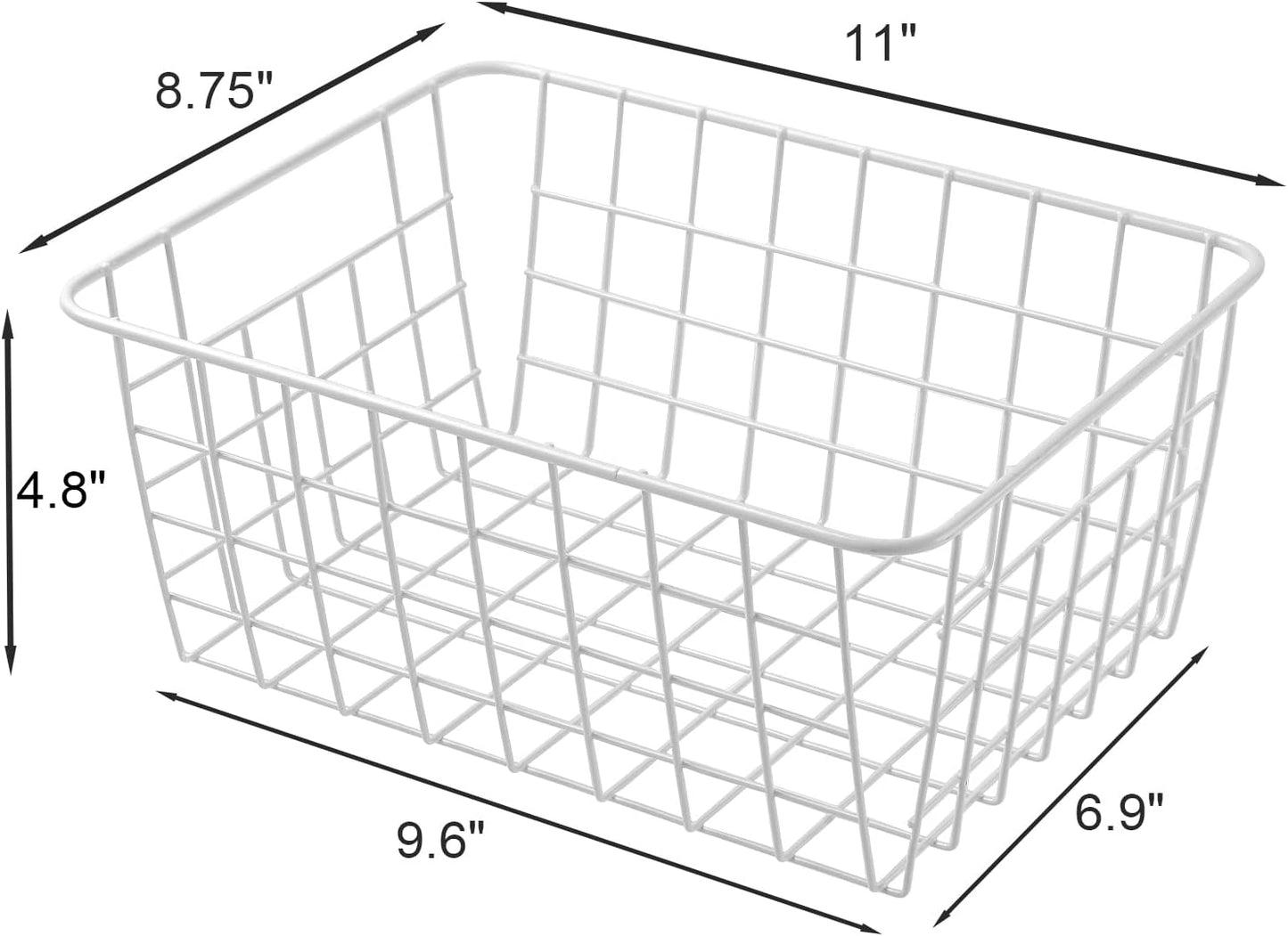11" Upright Freezer Storage Baskets, Black Wire Storage Bins Small Bakset for Freezer, Pantry, Bathroom Organizing, Set of 2
