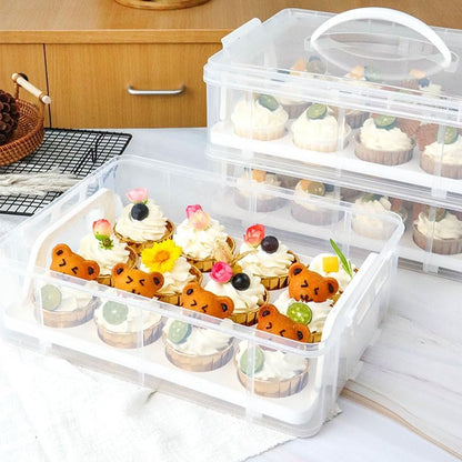 4-Tier Cupcake Carrier Holds 48 Cupcakes - Portable Dessert Holder with Secure Clips & Clear Shell, Stackable Storage Container for Parties, Birthdays, Baking, Clear/White