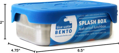 ECOlunchbox Splash Box Leakproof Stainless Bento Lunch Container With Silicone Lid | Holds 3 Cups (equivalent to 24 oz & 709 ml) | Measures 6.5 x 4.75 x 2 inches (16.5 x 12 x 5 cm) | 100% Plastic-Free