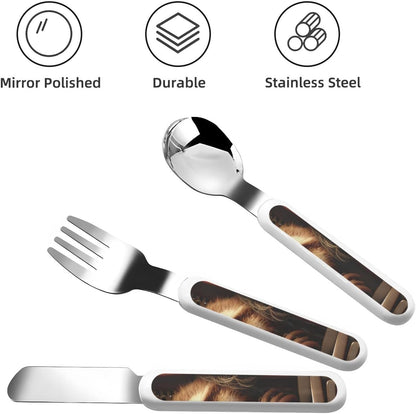 Stainless Steel Kids Silverware Set, Sloth On Zipper Utensil Set Reusable Children Safe Knife Spoon Fork Set With Storage Case Dishwasher Safe For Lunch, Travel Outdoors