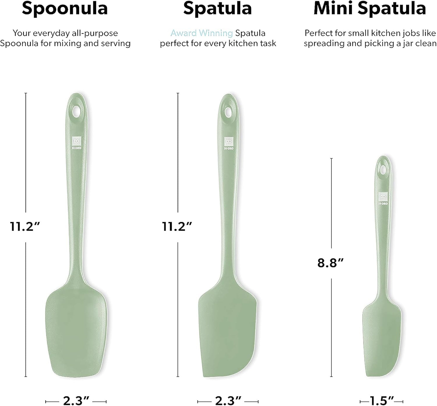 DI ORO Silicone Spatula Set - Rubber Kitchen Spatulas for Baking, Cooking, & Mixing - 600°F Heat-Resistant & BPA Free Silicone Scraper Spatulas for Nonstick Cookware - Dishwasher Safe (3pc, Black)