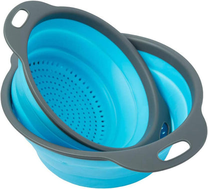 New Version 11Pack Silicone Kitchen Strainer Collapsible Colander with Foldable Silicone Measuring Spoon Measuring Cup Kitchen Good Tools (Blue) 9.6 * 1.1