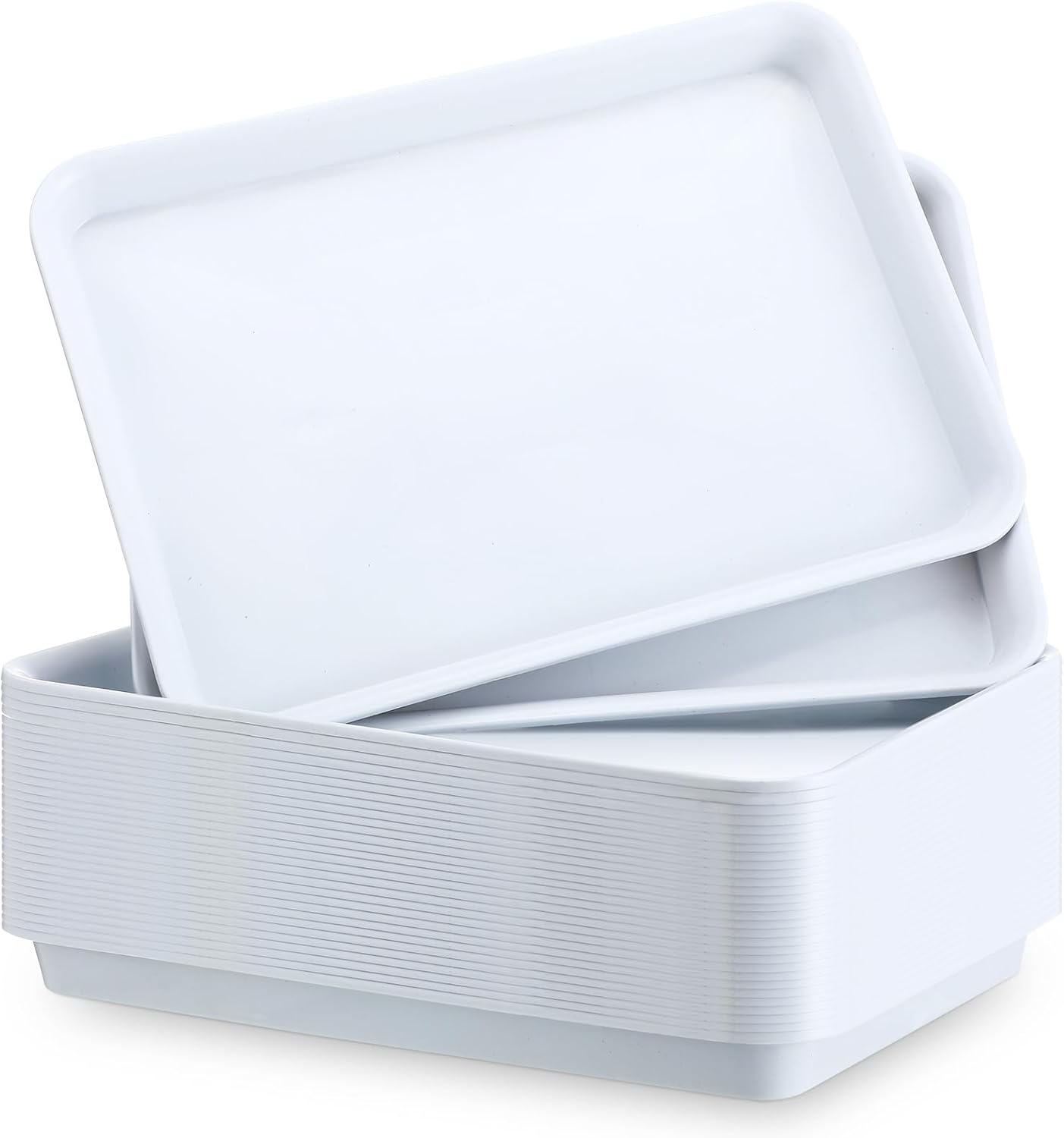 Ziliny 30 Pcs Serving Trays Plastic Serving Tray 12.6 x 9.1 x 1 White Platters Reusable Food Tray Party Trays Movie Night Snack Platters for Christmas Kitchen Cafeteria Veggie Cookies