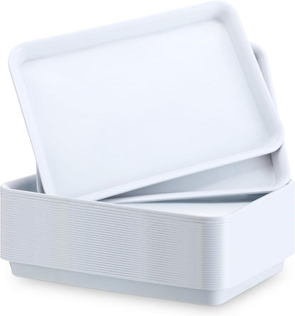 Ziliny 30 Pcs Serving Trays Plastic Serving Tray 12.6 x 9.1 x 1 White Platters Reusable Food Tray Party Trays Movie Night Snack Platters for Christmas Kitchen Cafeteria Veggie Cookies