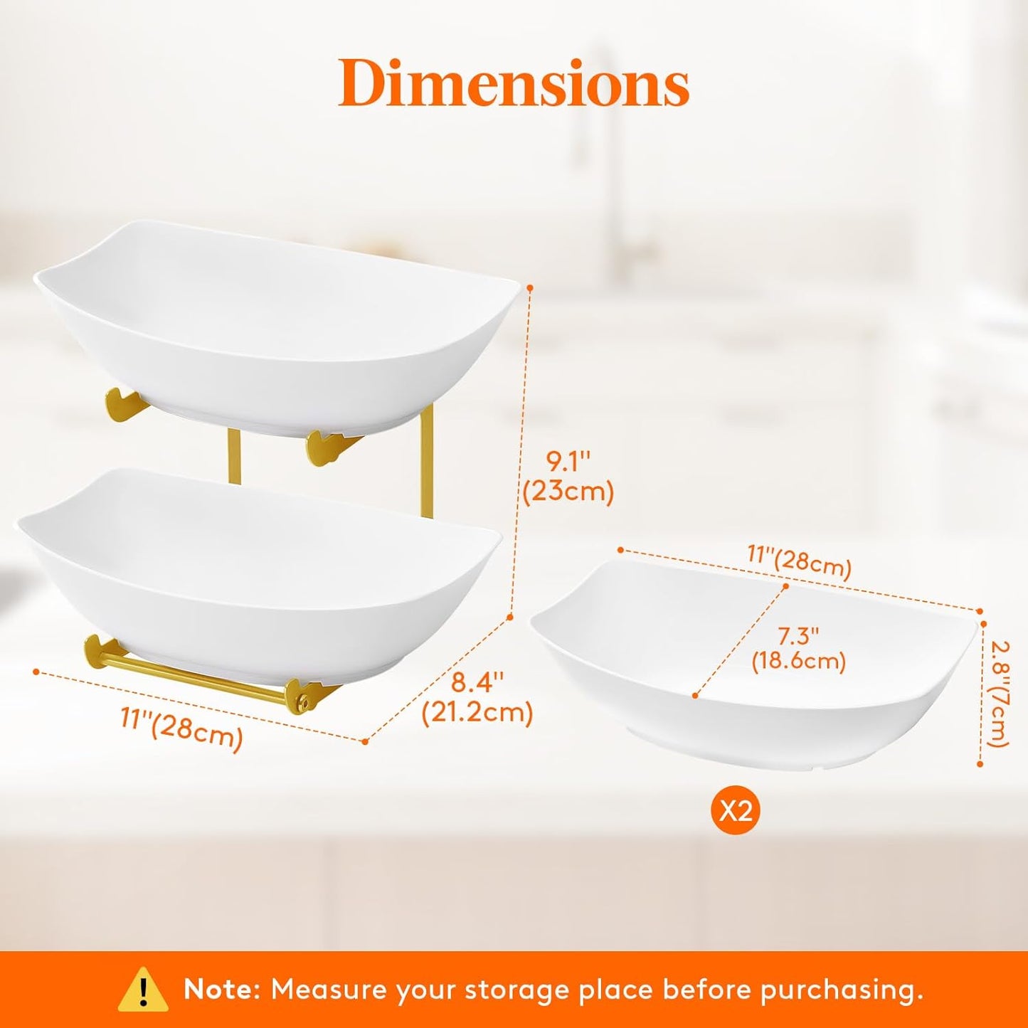 Lifewit Plastic Fruit Bowl for Kitchen Counter, 3 Tier Fruit Basket with Gold Metal Stand, Tiered Fruit Holder for Countertop Serving Tray for Vegetable/Dessert in Party 28 x 21 x 35cm/11 x 8.4 x 14