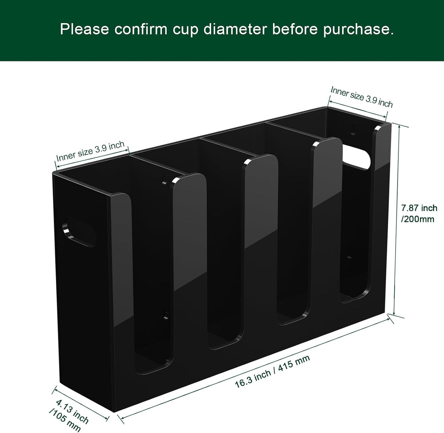 Disposable Coffee Cup Dispenser with Handles, Countertop or Wall Mount Hot/Cold Drink Cup and Lid Holder - Bathroom/Kitchen/Office Acrylic Cup Lid Storage Organizer (1 Compartment, Clear)
